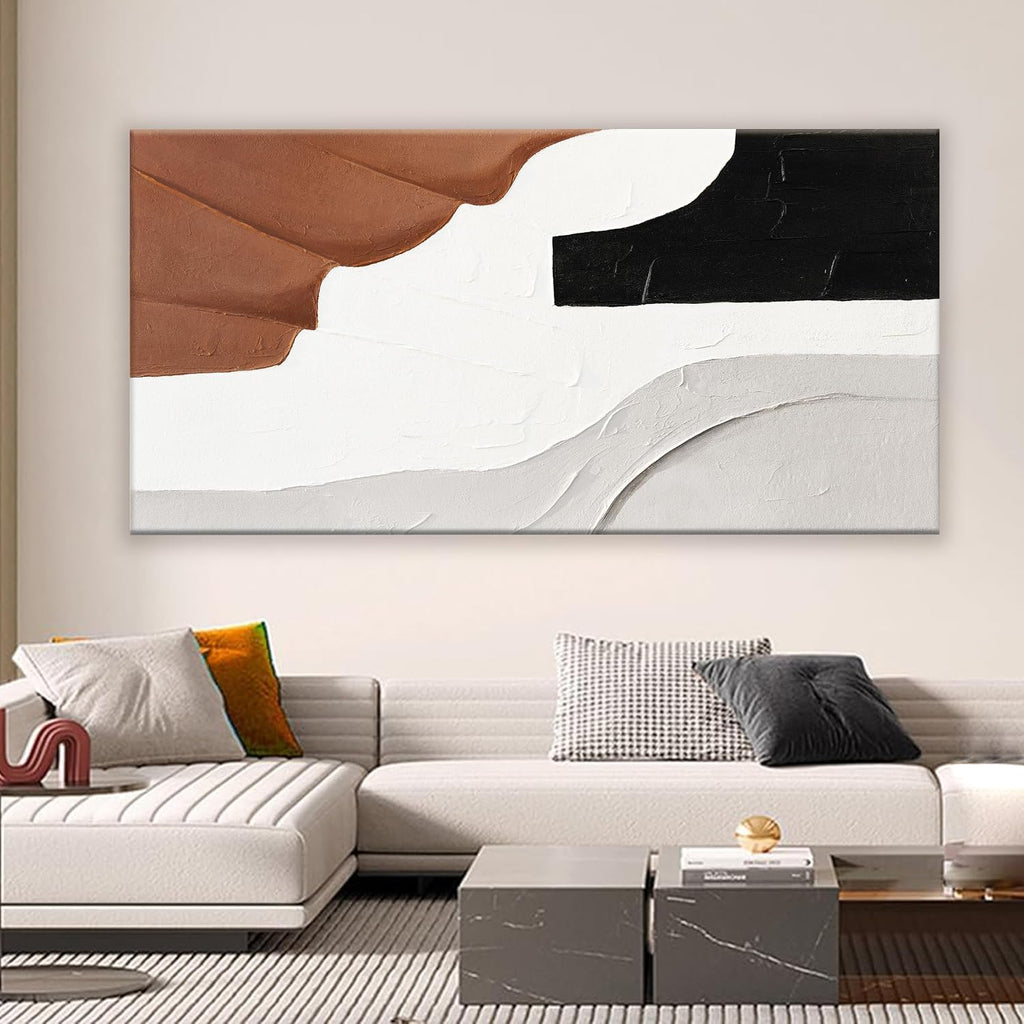 White Wall Art Large Abstract Wall Art Geometric Brown Color Block Canvas Art Wall Decor Painting Artwork Canvas Simple Picture Artwork Decorations For Living Room Bedroom Office Home Decor 29' X 58'