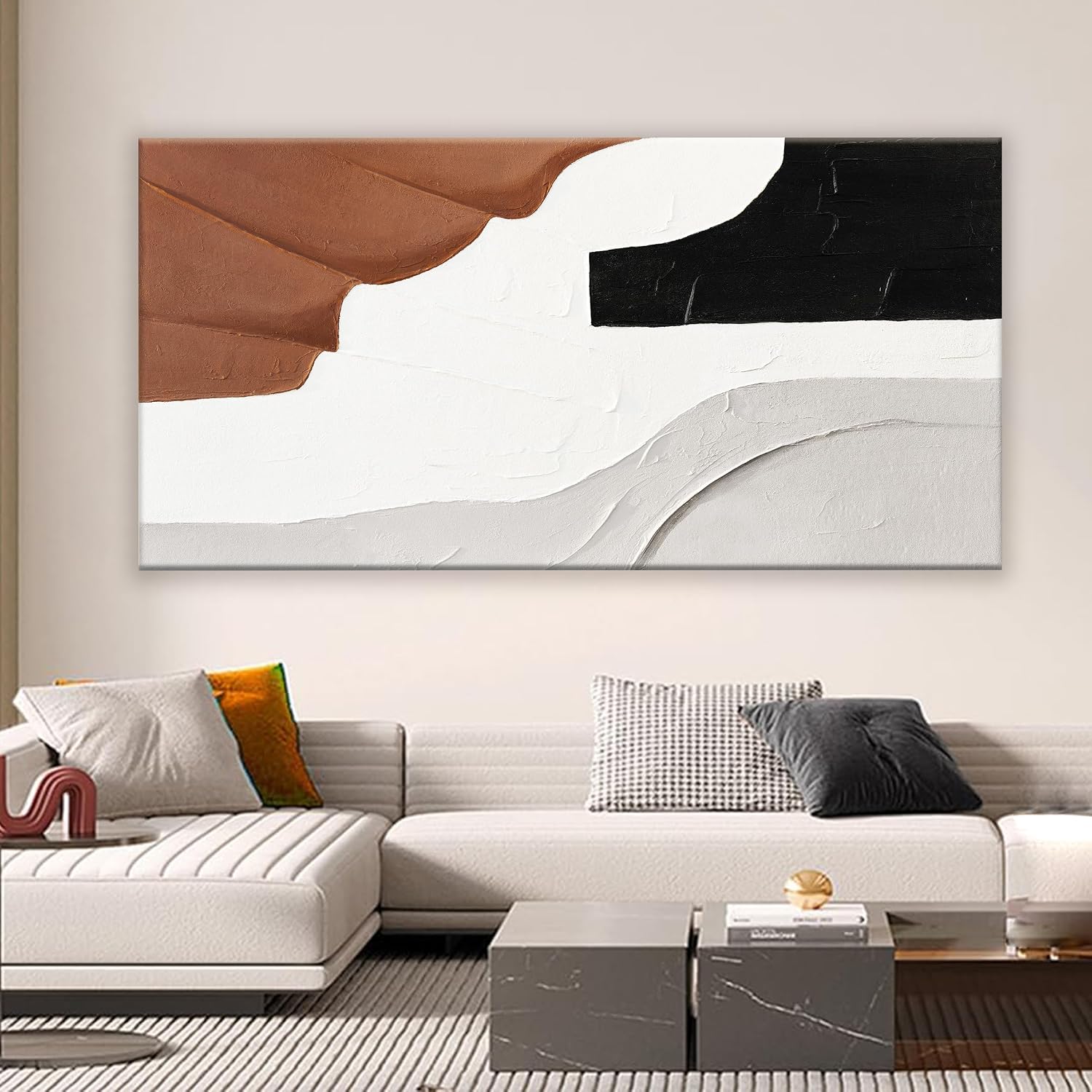 White Wall Art Large Abstract Wall Art Geometric Brown Color Block Canvas Art Wall Decor Painting Artwork Canvas Simple Picture Artwork Decorations For Living Room Bedroom Office Home Decor 29' X 58'