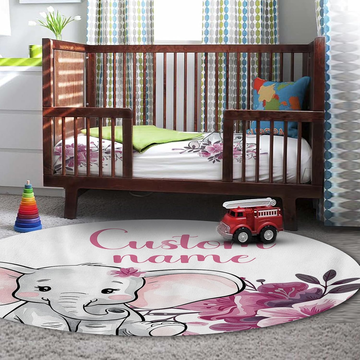TOOTANN Custom Baby Crib Bedding Set, 5 Pcs Personalized Name Baby Crib Sheets for Kid Toddler Infant, Purple Floral Little Elephant Nursery Bedding Set