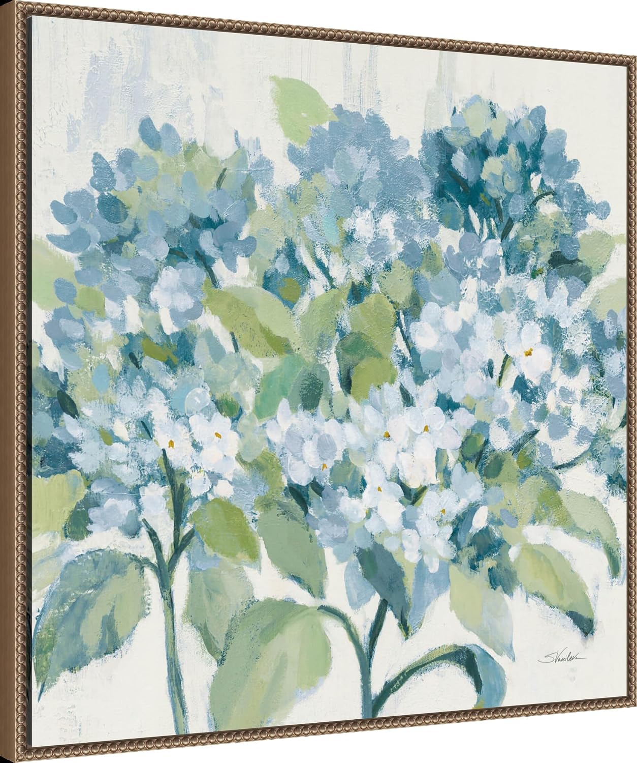 Amanti Art Framed Canvas Wall Art 30x30 Romantic Hydrangeas Blue by Silvia Vassileva, Framed Wall Art Canvas, Flowers Artwork, Traditional Decor, Large Poster Painting for Living Room, Bedroom,