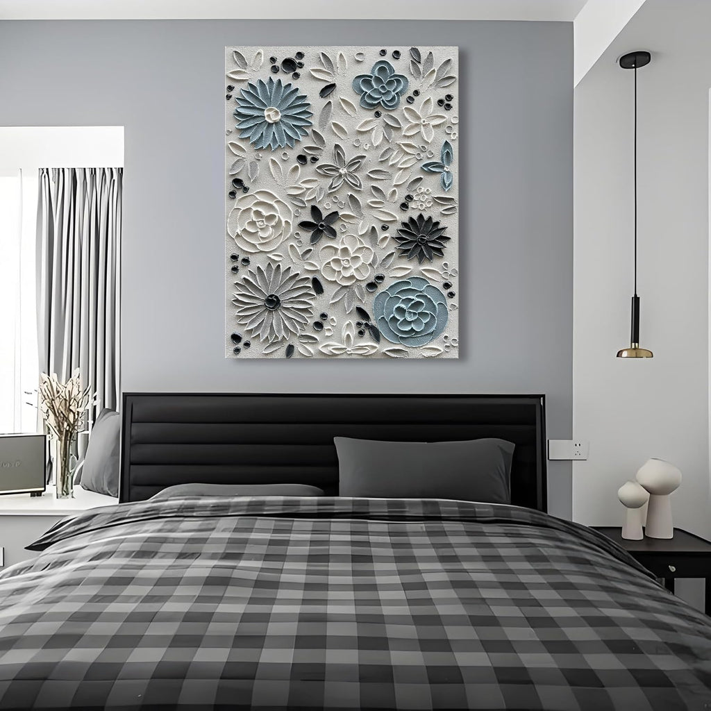 Hand Painted Blue and White Floral Oil Paintings 40x28 inch Wall Art Decorative Paintings