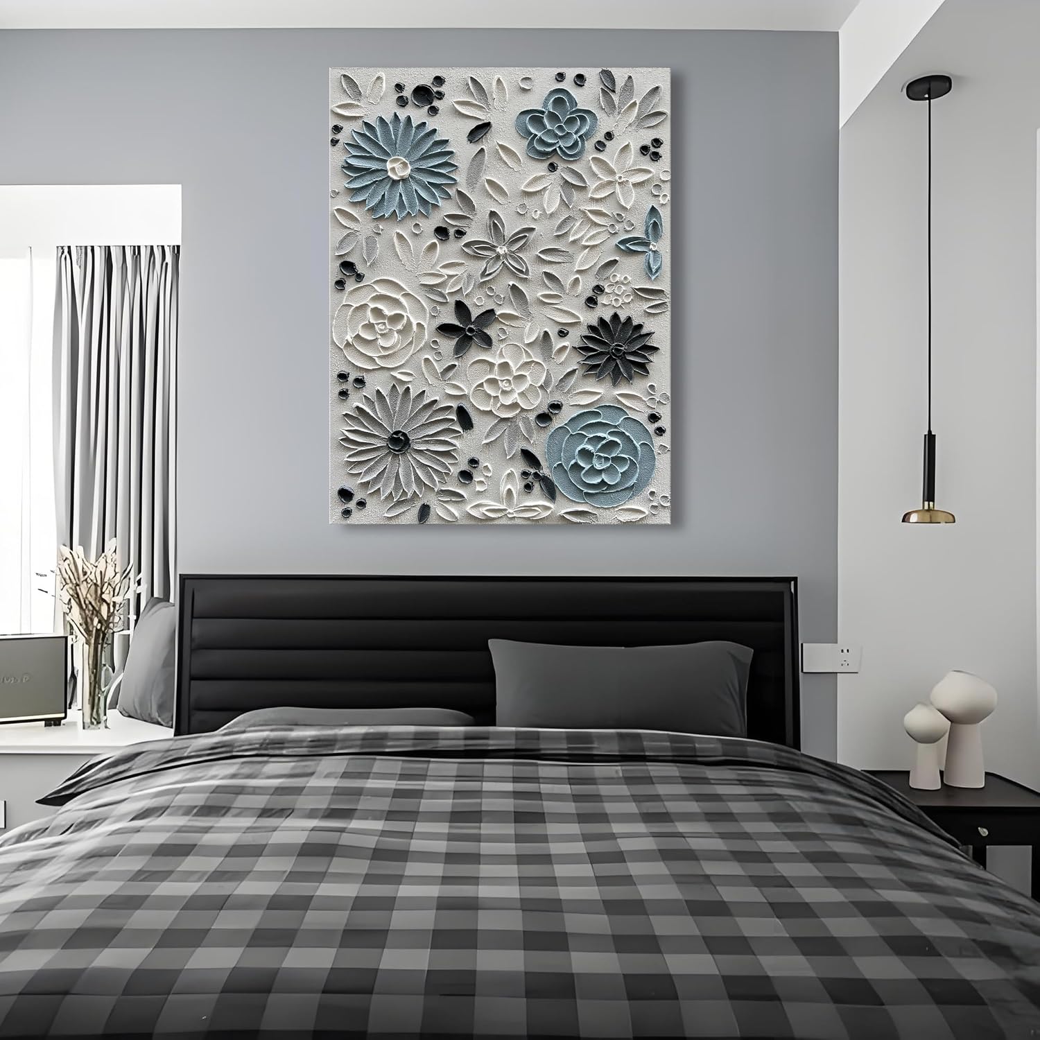 Hand Painted Blue and White Floral Oil Paintings 40x28 inch Wall Art Decorative Paintings