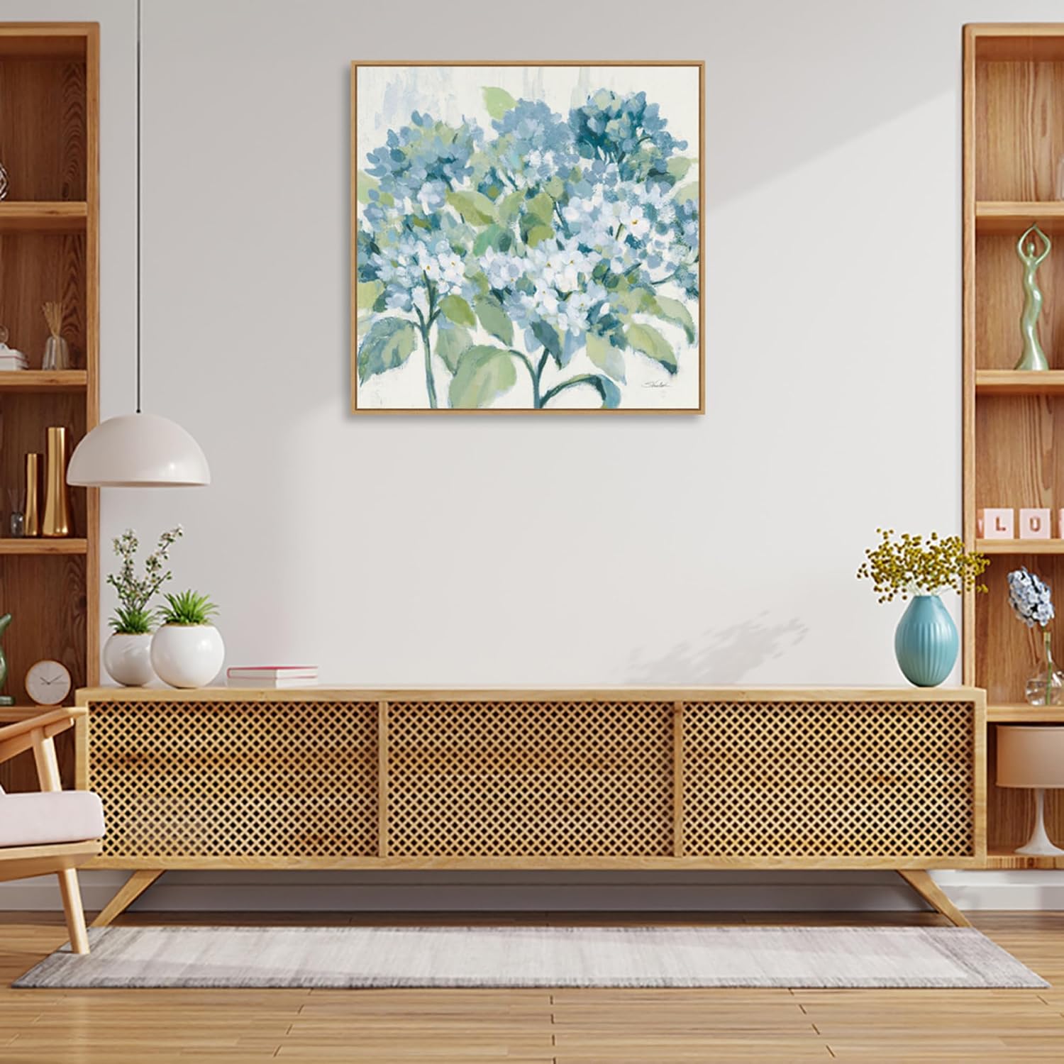 Amanti Art Framed Canvas Wall Art 30x30 Romantic Hydrangeas Blue by Silvia Vassileva, Framed Wall Art Canvas, Flowers Artwork, Modern Decor, Large Poster Painting for Living Room, Bedroom, Bathroom,