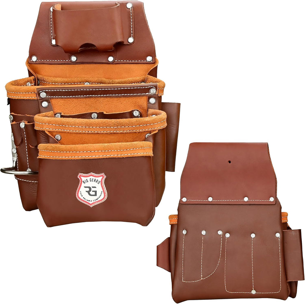 Leather Tool Belt with Adjustable Hook Premium Heavy Duty Tool Belts for Men and woman with 22 Multi-Purpose Pocket Tool Pouch (Maroon, Standard)