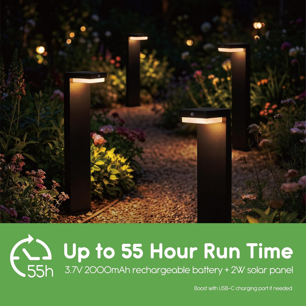 20.5' Solar Pathway Lights - Walkway Solar Lights for Outside - PIR Sensor & Two Lighting Modes - Rechargeable Battery Lasts Up to 55 Hours - 3000K - IP44 Weather Resistant - 4 Pack