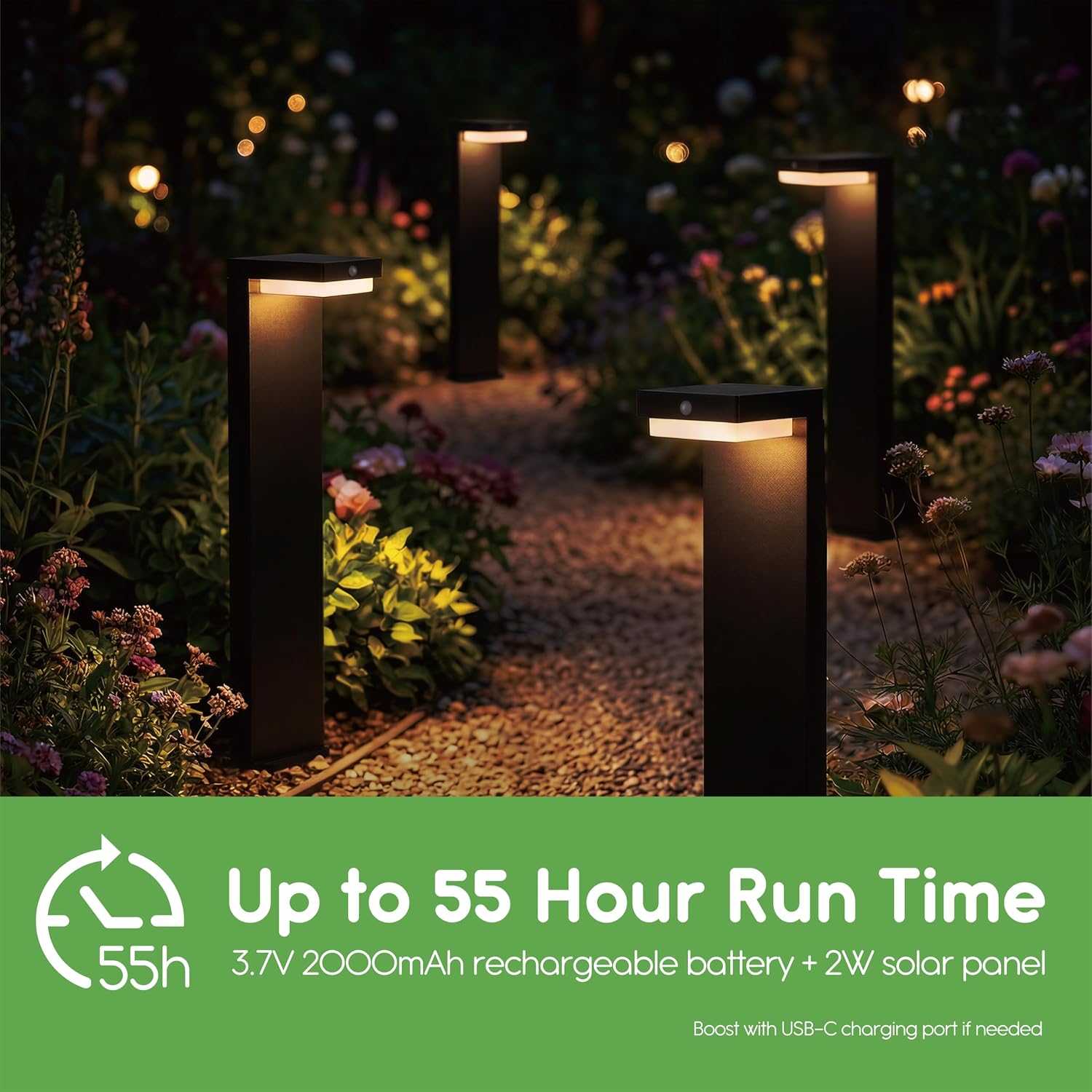 20.5' Solar Pathway Lights - Walkway Solar Lights for Outside - PIR Sensor & Two Lighting Modes - Rechargeable Battery Lasts Up to 55 Hours - 3000K - IP44 Weather Resistant - 4 Pack
