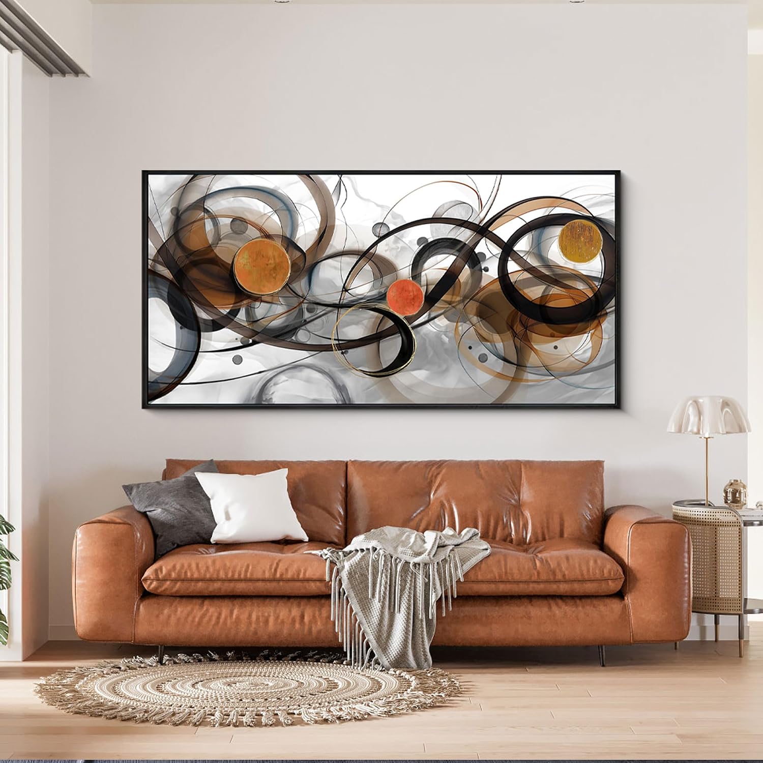 XLSJERST Abstract Wall Art - Framed Black White Canvas Home Art Decor for Living Room Office Canvas Pintings Modern Minimalist Frame Wall Art 24x48 Inches