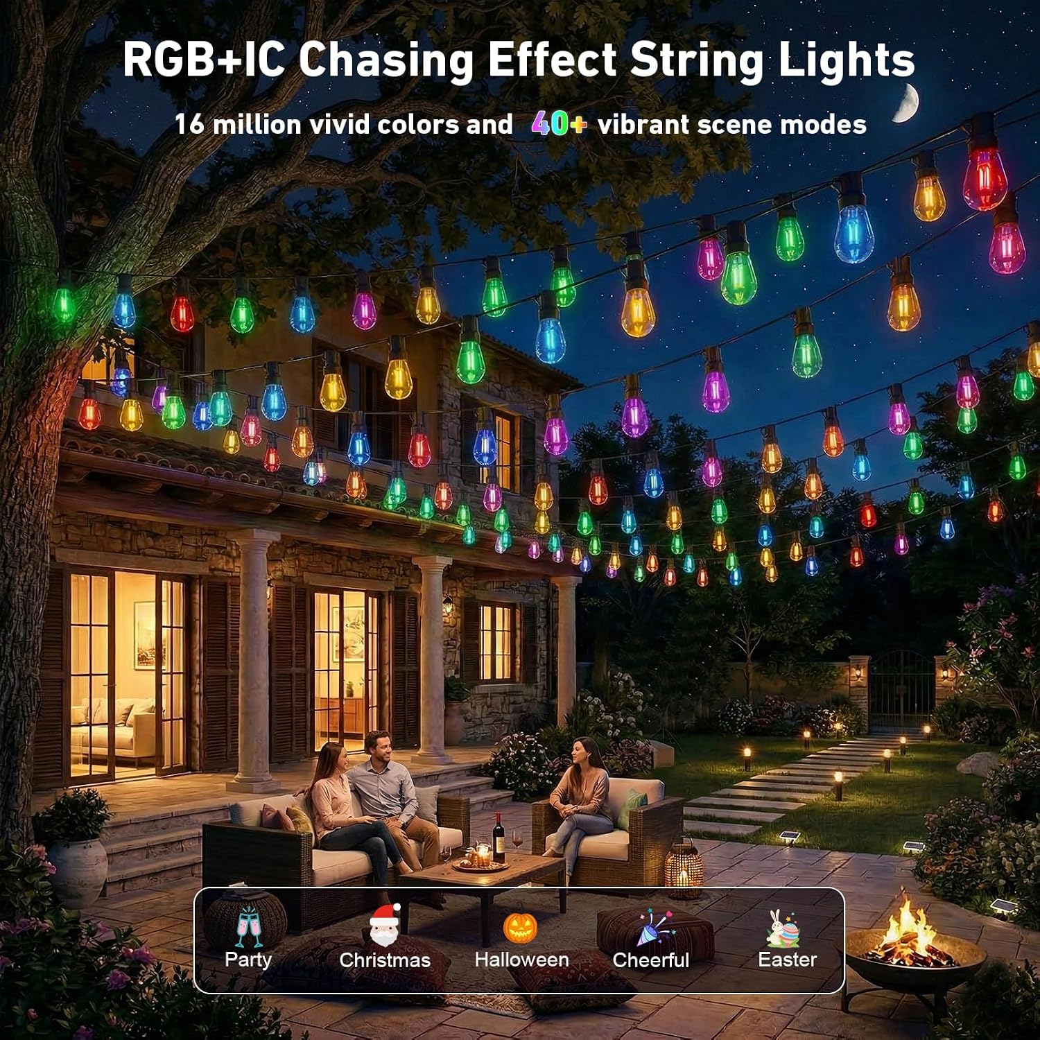 LETIANPAI 400FT RGB+IC Outdoor String Lights, IP67 Waterproof LED Color Changing Clear Bulb String Lights with App & Remote Control, Shatterproof Hanging Patio Lights for Backyard Garden Party