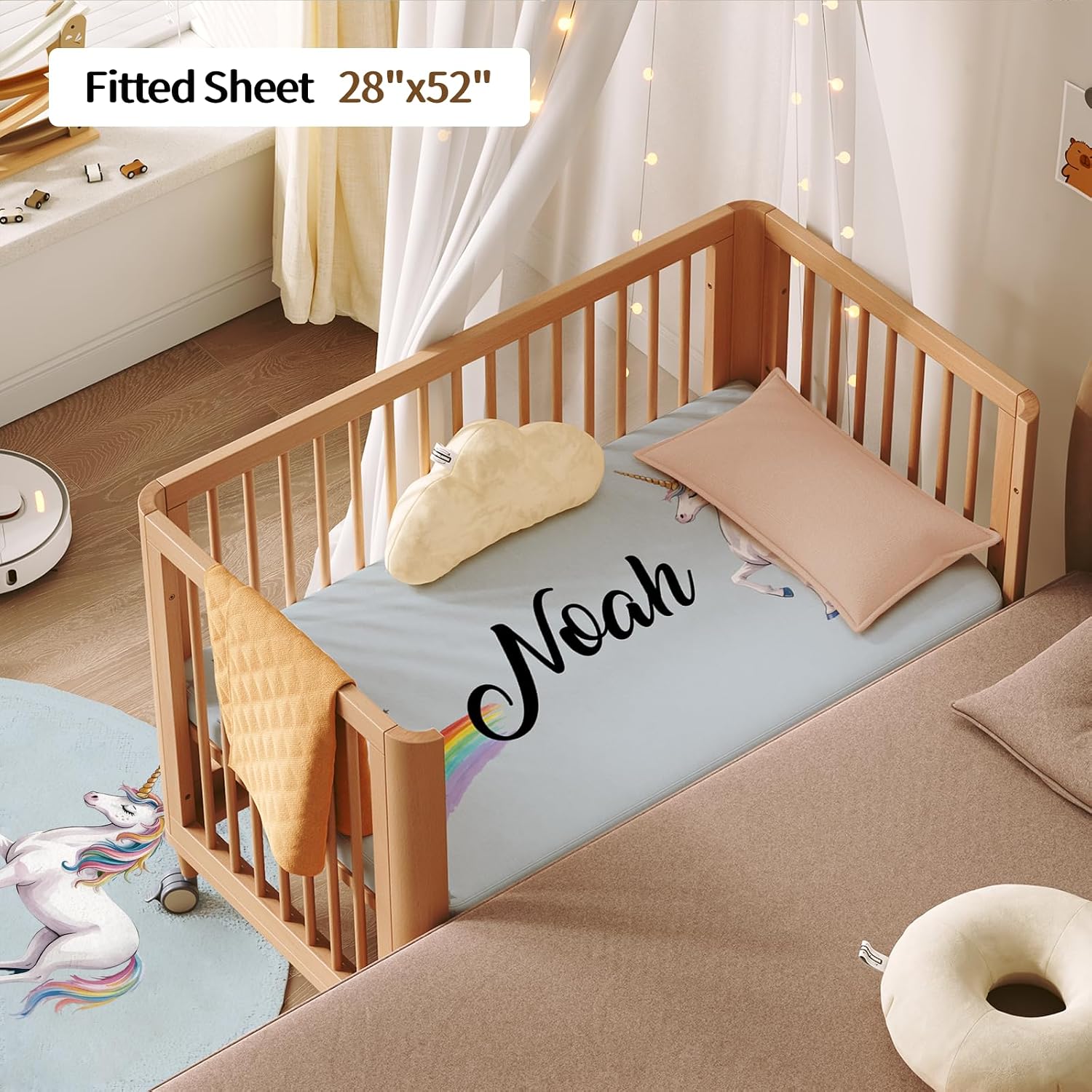 Personalized Baby Crib Bedding Set, Custom Name Nursery Bedding, Unicorn 5 Pcs Baby Bedding Set for Girl Boy, Double Layer Crib Set, Customized Gifts(Fixed Size)