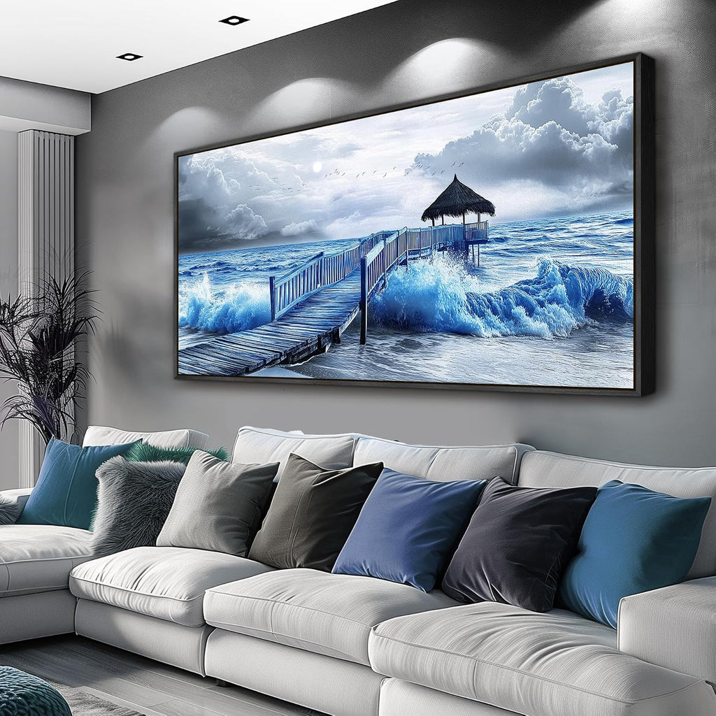 ZUITINGHUA Black Framed Canvas Wall Art For Living Room Large Wall Decor For Office Bedroom Decoration Ocean Landscape Pictures Black And White Paintings Artwork Mural Aesthetic Home Decor 30x60 In