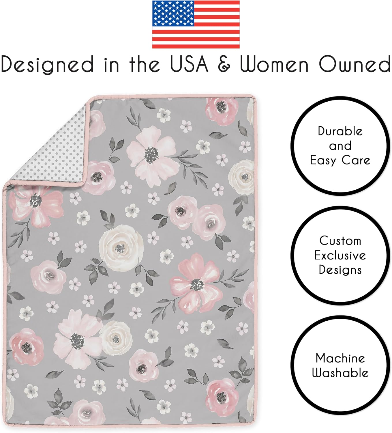 Sweet Jojo Designs 6-Piece Baby Crib Bedding Set (Grey Boho Floral) for Girls, Infants/Nursery incl. BreathableBaby Mesh Liner Blanket, Fitted Sheet, Skirt, Diaper Stacker (Farmhouse, Shabby Chic)