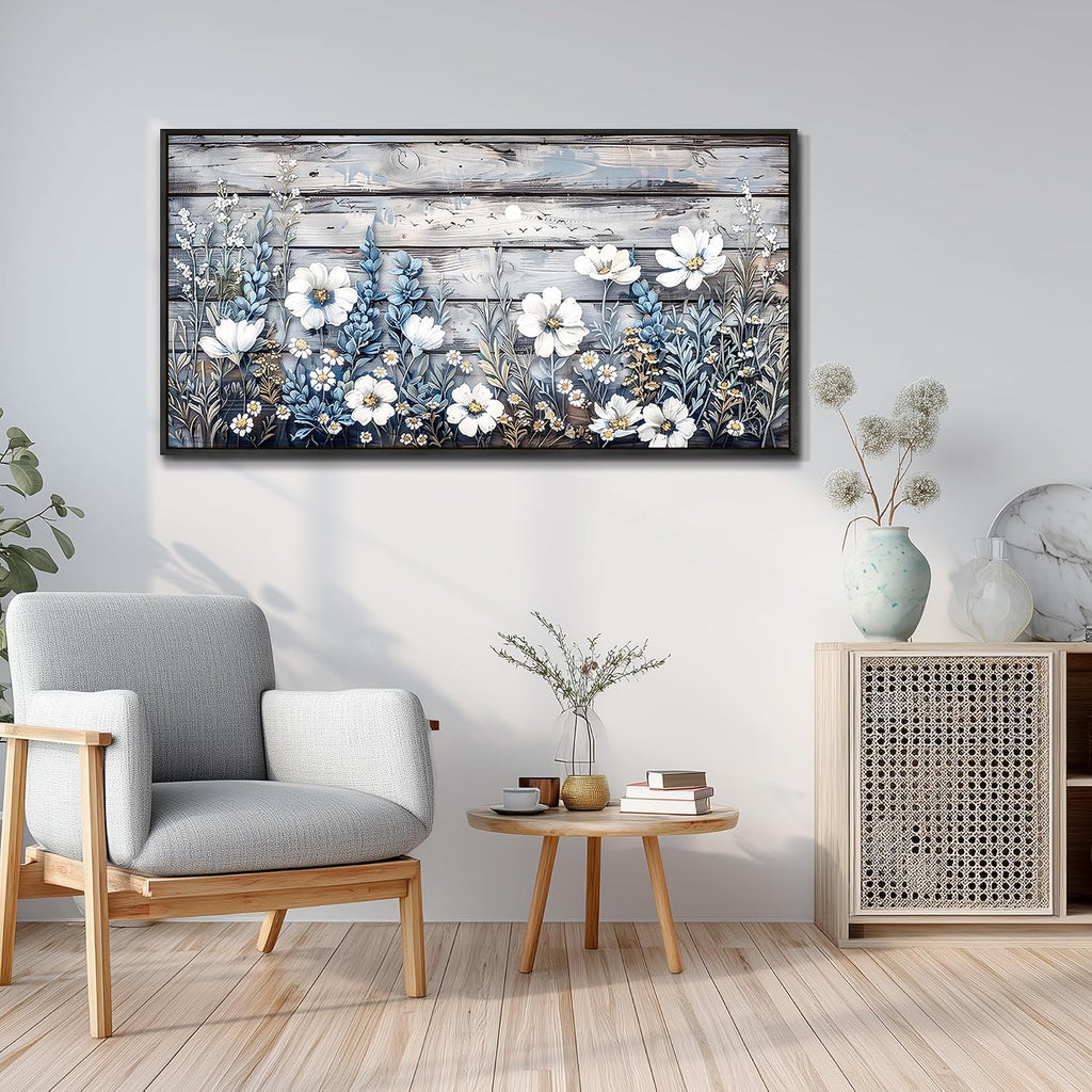 XIGUANGART Large Black Framed Wall Art for Living Room Floral Canvas Prints Printing Bedroom Artwork for Walls Rustic Nature Abstract Pictures for Kitchen Bathroom Office Modern Home Decor Mural 30x60