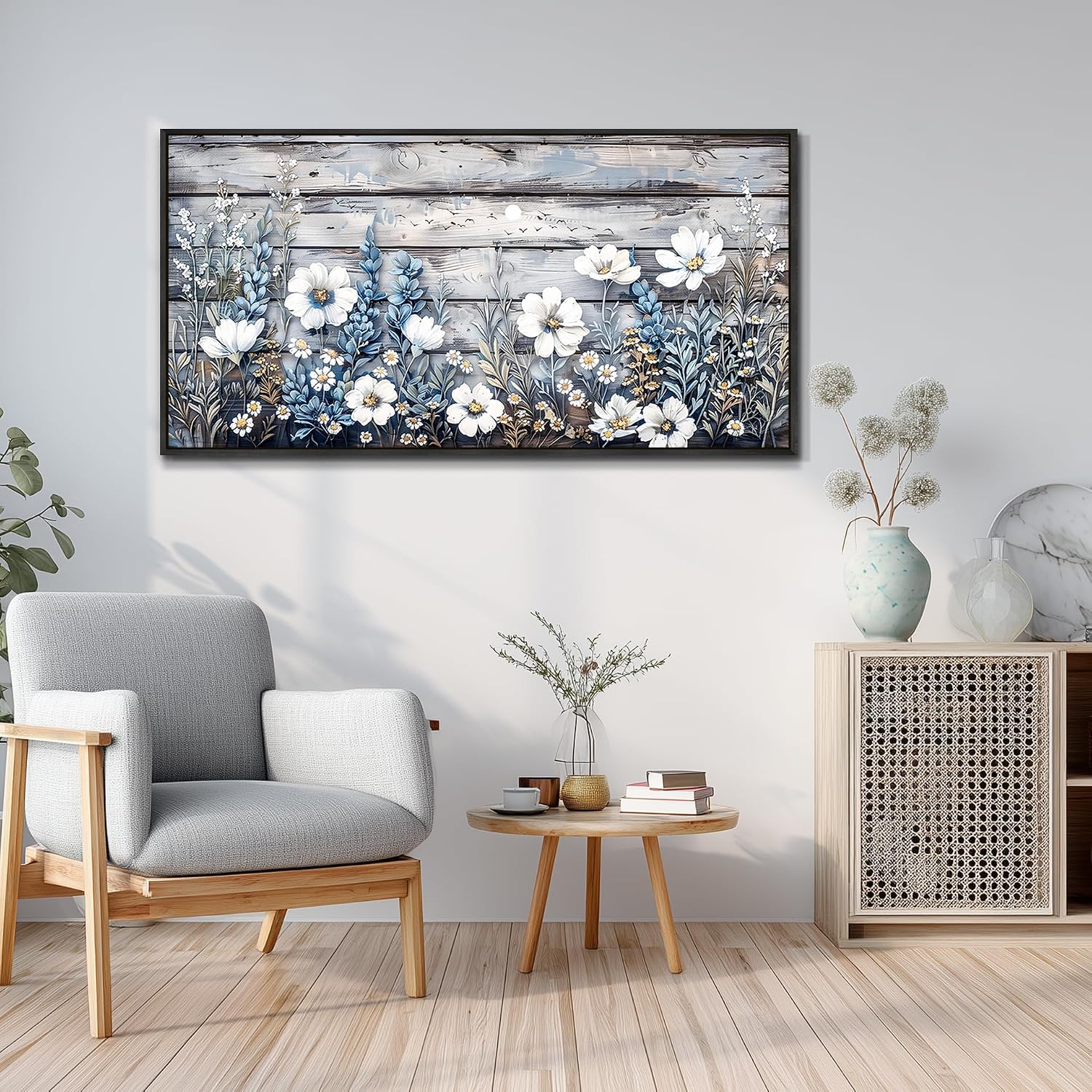XIGUANGART Large Black Framed Wall Art for Living Room Floral Canvas Prints Printing Bedroom Artwork for Walls Rustic Nature Abstract Pictures for Kitchen Bathroom Office Modern Home Decor Mural 30x60