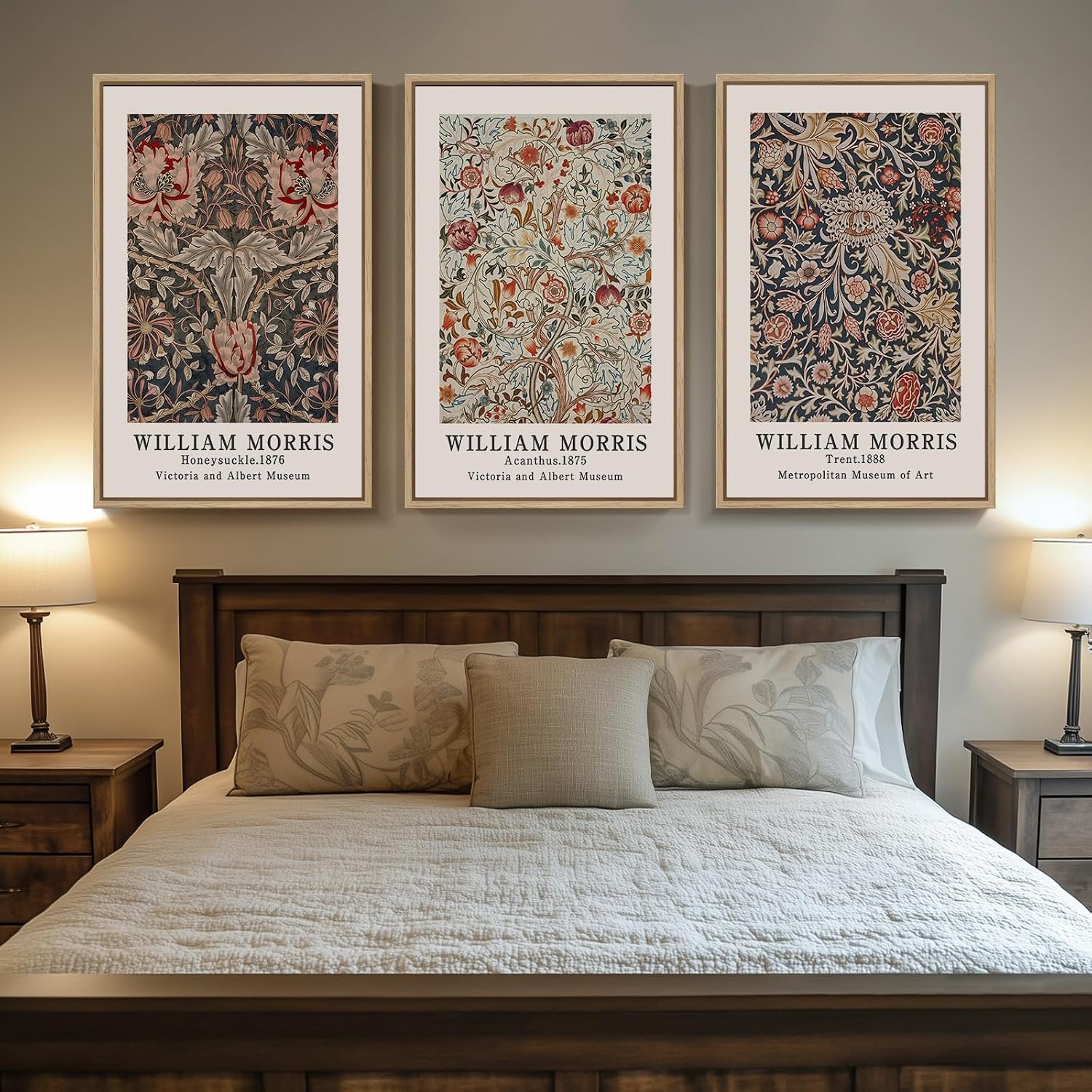 Framed Large William Morris Canvas Wall Art Set of 3, Vintage Floral Botanical Artwork Prints, Rustic Boho Farmhouse Aesthetic Decor for Living Room, Bedroom, Hallway or Office, 24x36 Inch