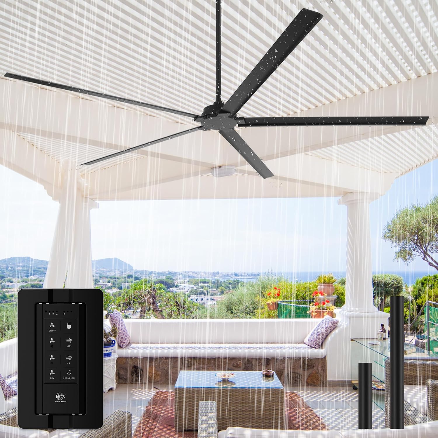 Waterproof Outdoor Ceiling Fans, 84' Industrial Black Ceiling Fans without Lights, Large DC Motor Ceiling Fan No Light with Reversible Aluminum Blade, Wet-rated Fan for Patio Gazebo Porch Living Room