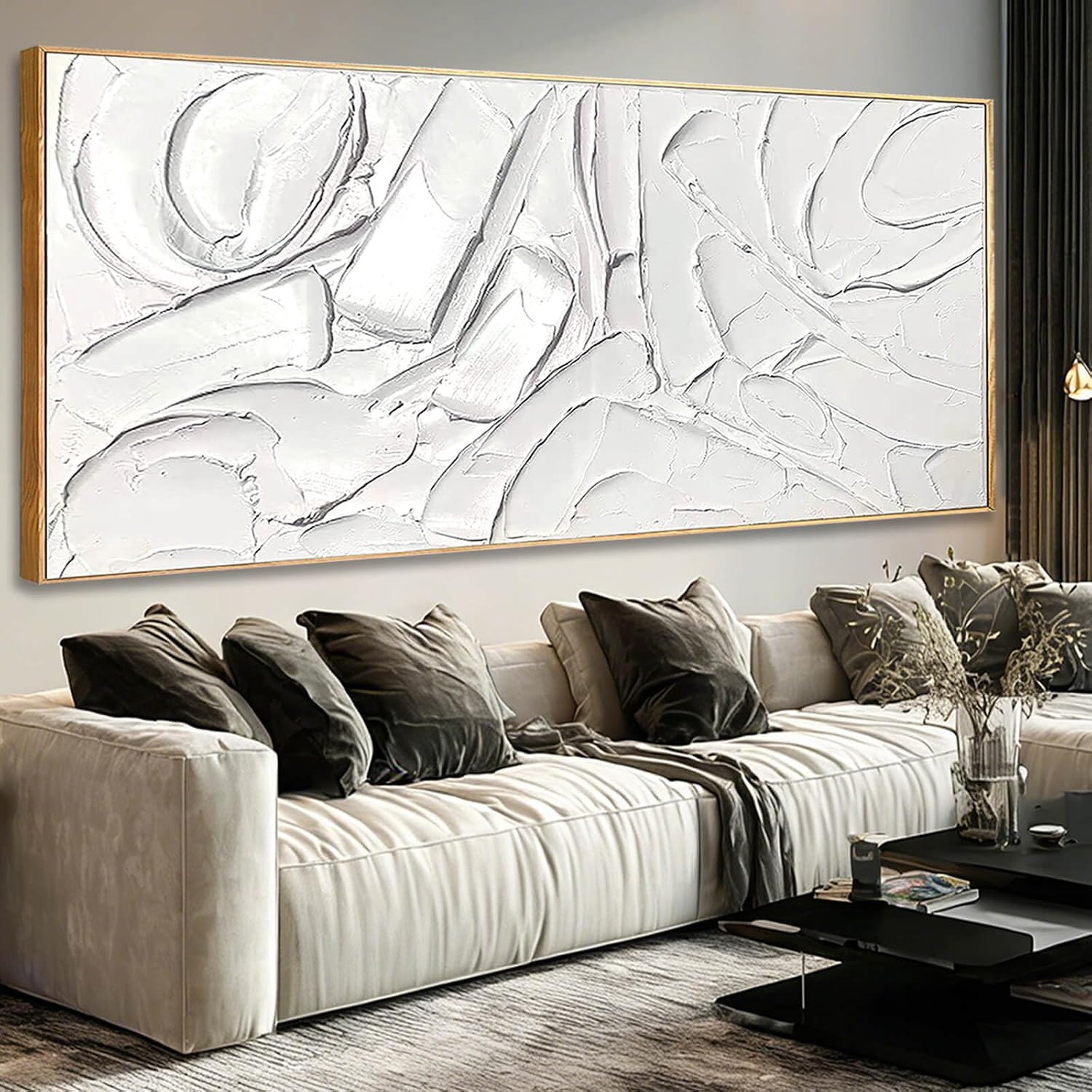 XIANSHOU Simple Hand Painted Wall Decor Abstract Canvas Paintings Modern Hanging Art 40'x86' Large Pictures for Living Room Bedroom