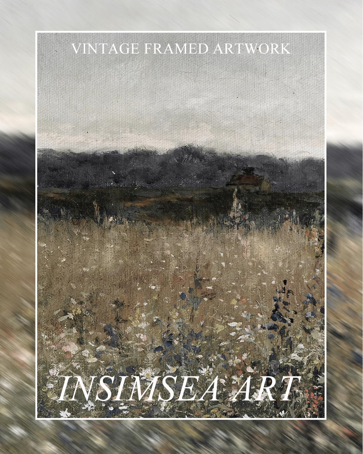 InSimSea Extra Large Framed Vintage Wall Art, Living Room Country Farmhouse Decor, Flower Meadow Landscape Paintings, Canvas Prints, Retro Scenery Long Pictures for Bedroom Above of Bed,24x48inch