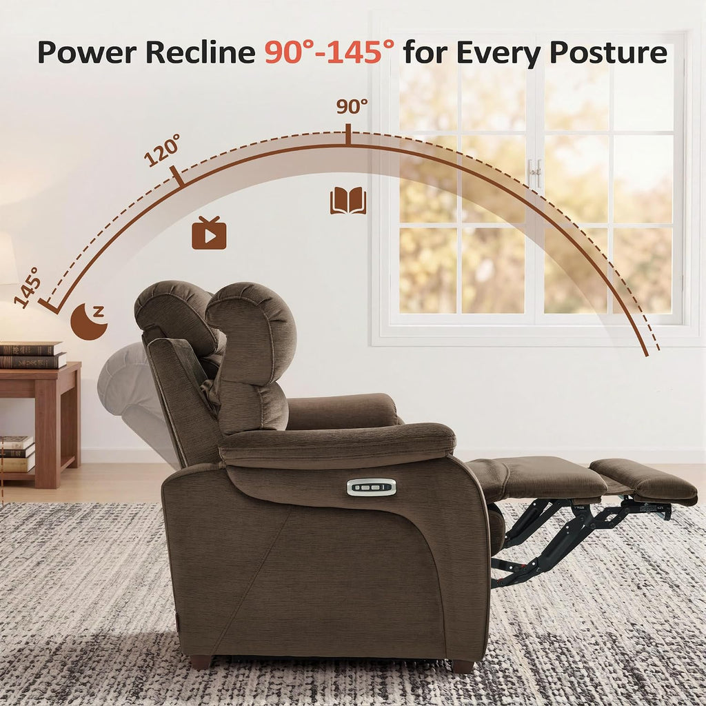 MCombo 87.2'' Wall Hugger Power Recliner Sofa with Drop Down Table, Reclining Sofa with Adjustable Headrest, USB Charge Ports, Reading Lamp, for Living Room, RVs, Fabric, ST258M3 (3-Seater, Coffee)