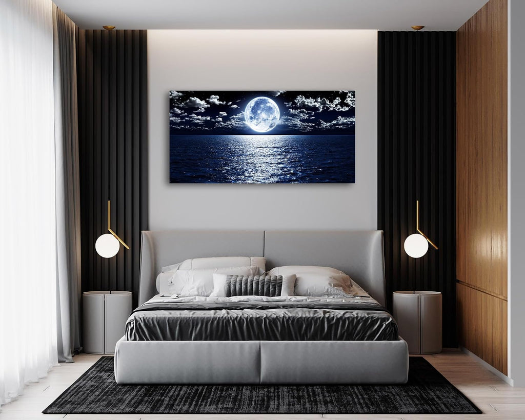 Cao Gen Decor Art S06998 Wall Art Canvas Prints Moon Sea Ocean Landscape 1 Panels Full Moon in Cloud Pictures Paintings Stretched and Framed for Living Room Bedroom Kicthen Office Artwork