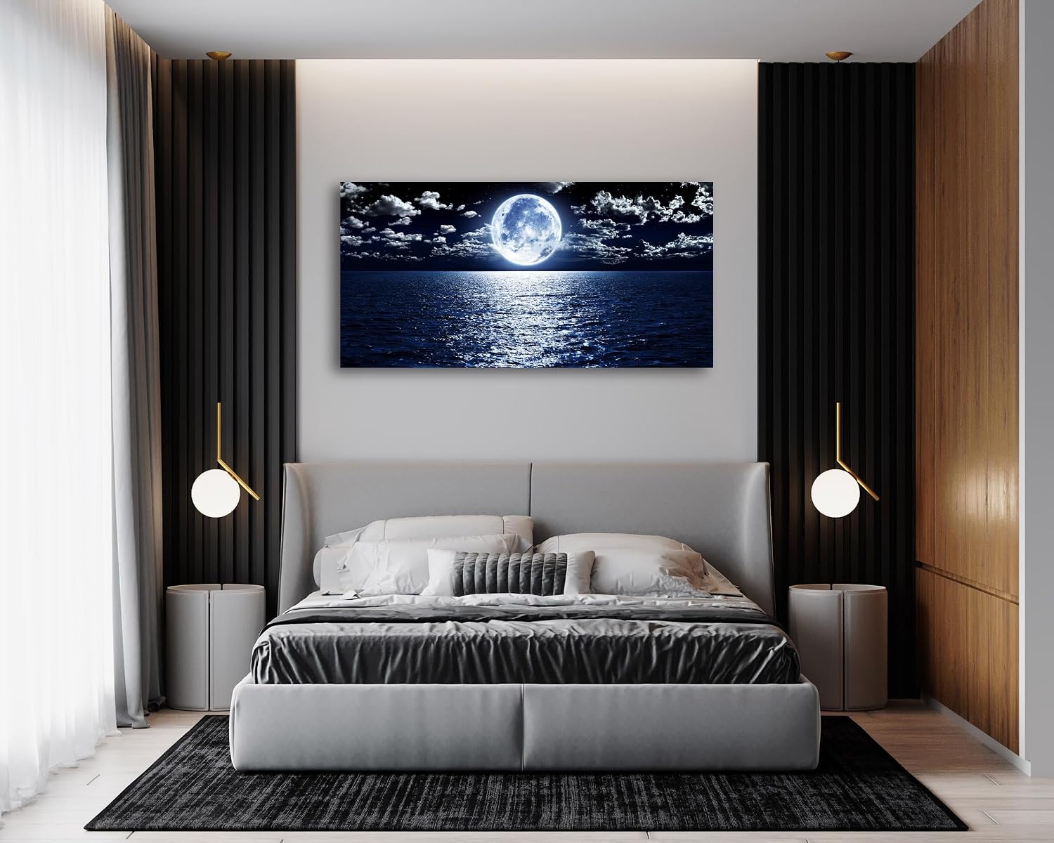 Cao Gen Decor Art S06998 Wall Art Canvas Prints Moon Sea Ocean Landscape 1 Panels Full Moon in Cloud Pictures Paintings Stretched and Framed for Living Room Bedroom Kicthen Office Artwork