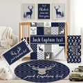 Personalized Baby Crib Bedding Set, 5 Pcs Custom Name Nursery Bedding Set for Girls Boys, Blue Woodland Deer Baby Crib Set for Toddlers Infants, Double Layer Bedding Crib Sets Customized Gifts