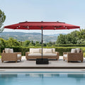 PHI VILLA 15ft 2-Tier Large Patio Umbrella with Solar Lights, Double-Sided Outdoor Market Rectangle Umbrellas with 36 LED Lights, Umbrella Base (Stand) Included, Wine Red