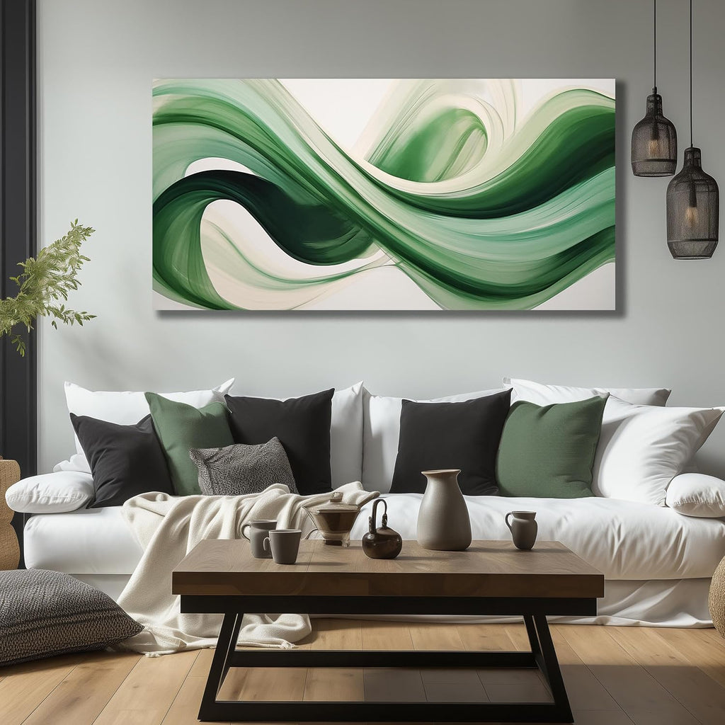 JuhaiArt Abstract Wall Decorations Large Green Canvas Wall Art White Artwork Art for Living Room Office Home Kitchen Modern Picture Poster 29'x 59'