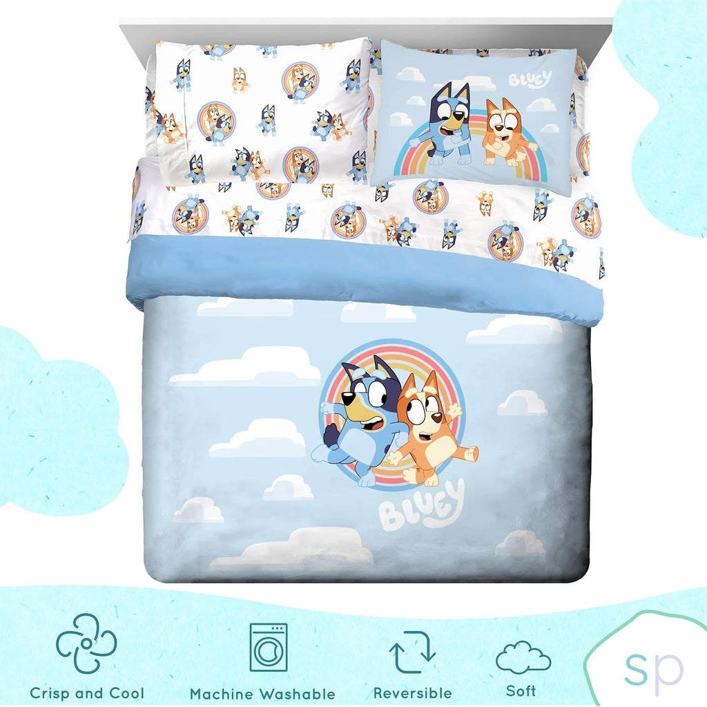 Jay Franco Bluey Plush Pillow and 7 Piece Full Bed Set Bedroom Decor Bundle