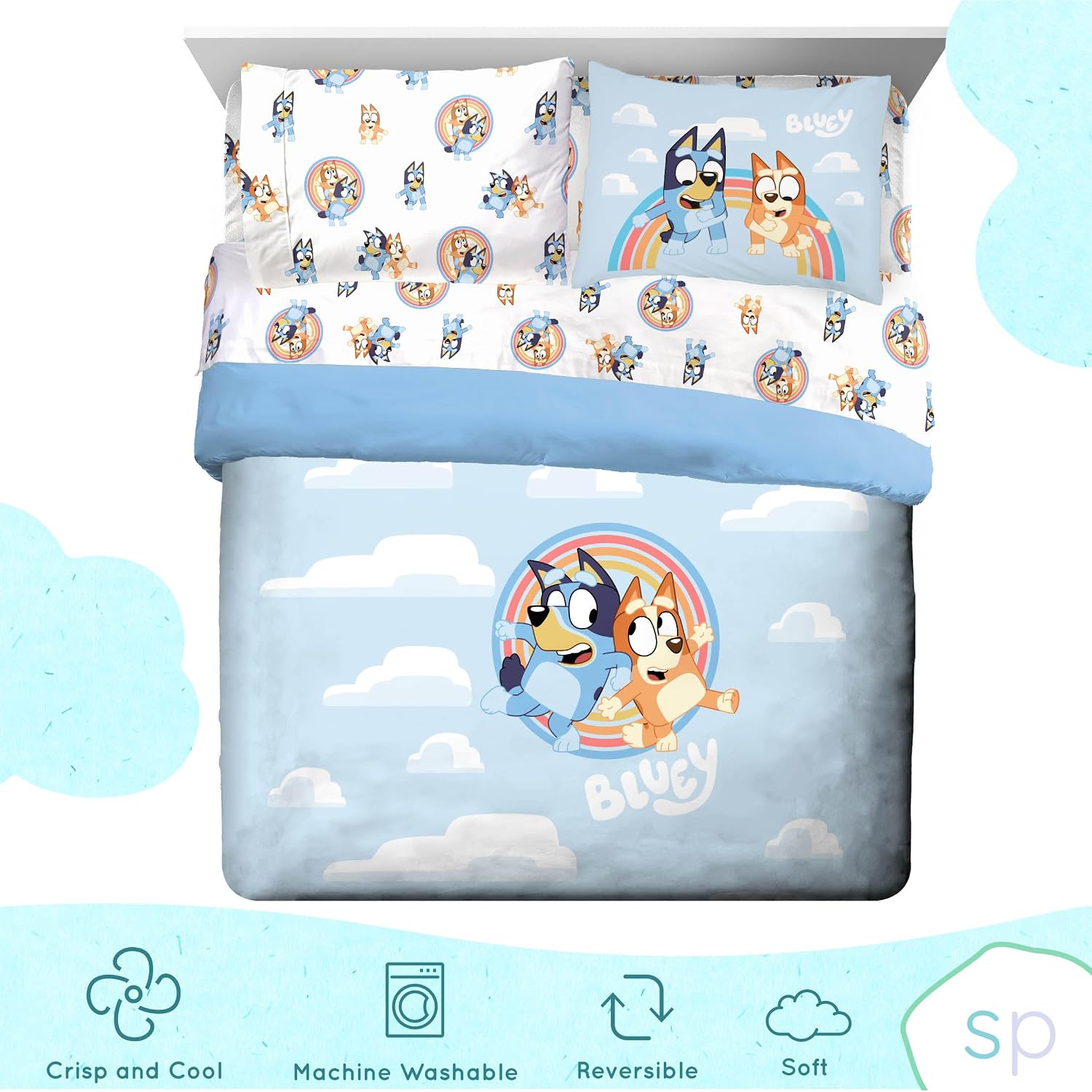 Jay Franco Bluey Plush Pillow and 7 Piece Full Bed Set Bedroom Decor Bundle