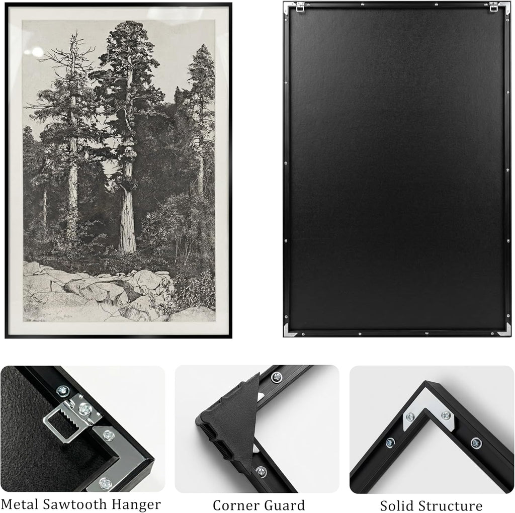 Large Framed Vintage Wall Art for Living Room, Black and White Tree 3 Piece Artwork for Walls, Modern Classic Rustic Sketch Forest Botanical Canvas Painting Prints for Office Wall Decor 24x36 In