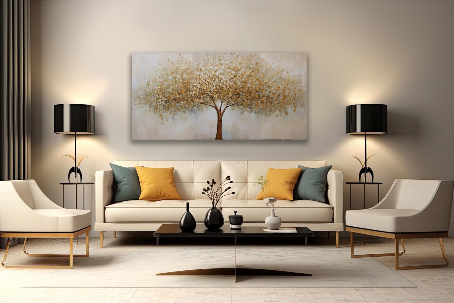 VHMING Wall Art Abstract Gold Tree of Life Modern Artwork Canvas Painting Textured Tree Pictures Wall Decor for Living Room Bedroom Dining Room Home Office Decor 29'x58' Ready to Hang