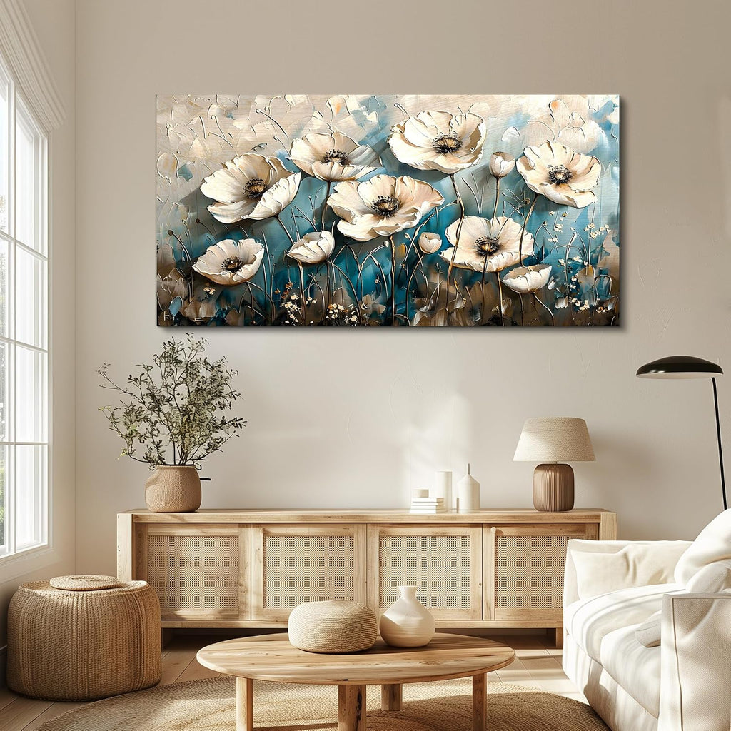 KELIYUAN Large Wall Decoration Canvas Painting Wall Art For Living Room Dining Room Mural White Flowers Picture Artwork Print For Kitchen Room Bedroom Bathroom Home Decoration Aesthetics 30x60 In