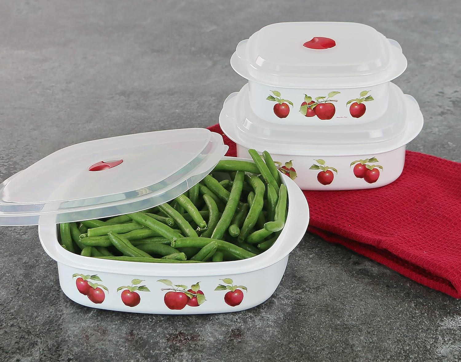 Reston Lloyd Nesting Microwave Containers, Set of 3, Adjustable Steam Vents, Airtight, Meal Prep, BPA-Free Plastic- Freezer & Dishwasher Safe, Cookware & Food Storage, Harvest Apple (Pack of 6)