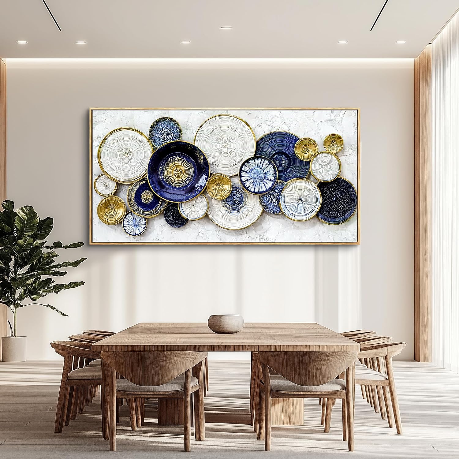 JUDASJART Canvas Wall Art For Living Room Large Wall Decor For Office Bedroom Decorations Blue Swirl Gold Trim Landscape Pictures Abstract Painting Artwork Room Wall Mural Aesthetic Home Decor 30x60 In