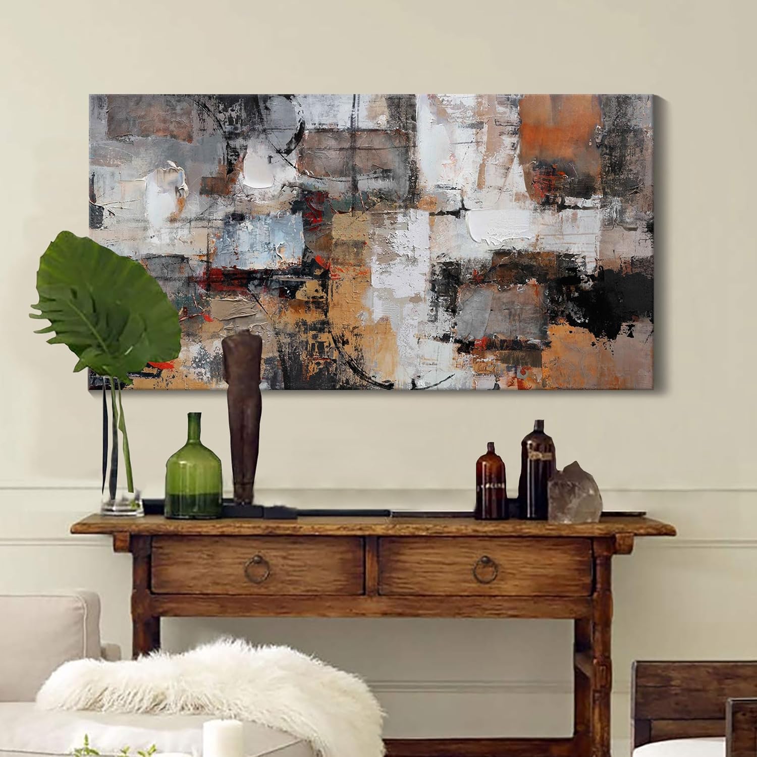 Wall Art for Living Room - Abstract Canvas Wall Decor, Modern Minimalist Painting in Black and White - Framed pictures for Bedroom, Office Artwork, Brown Bedroom Wall Decor Above Bed 29×58IN
