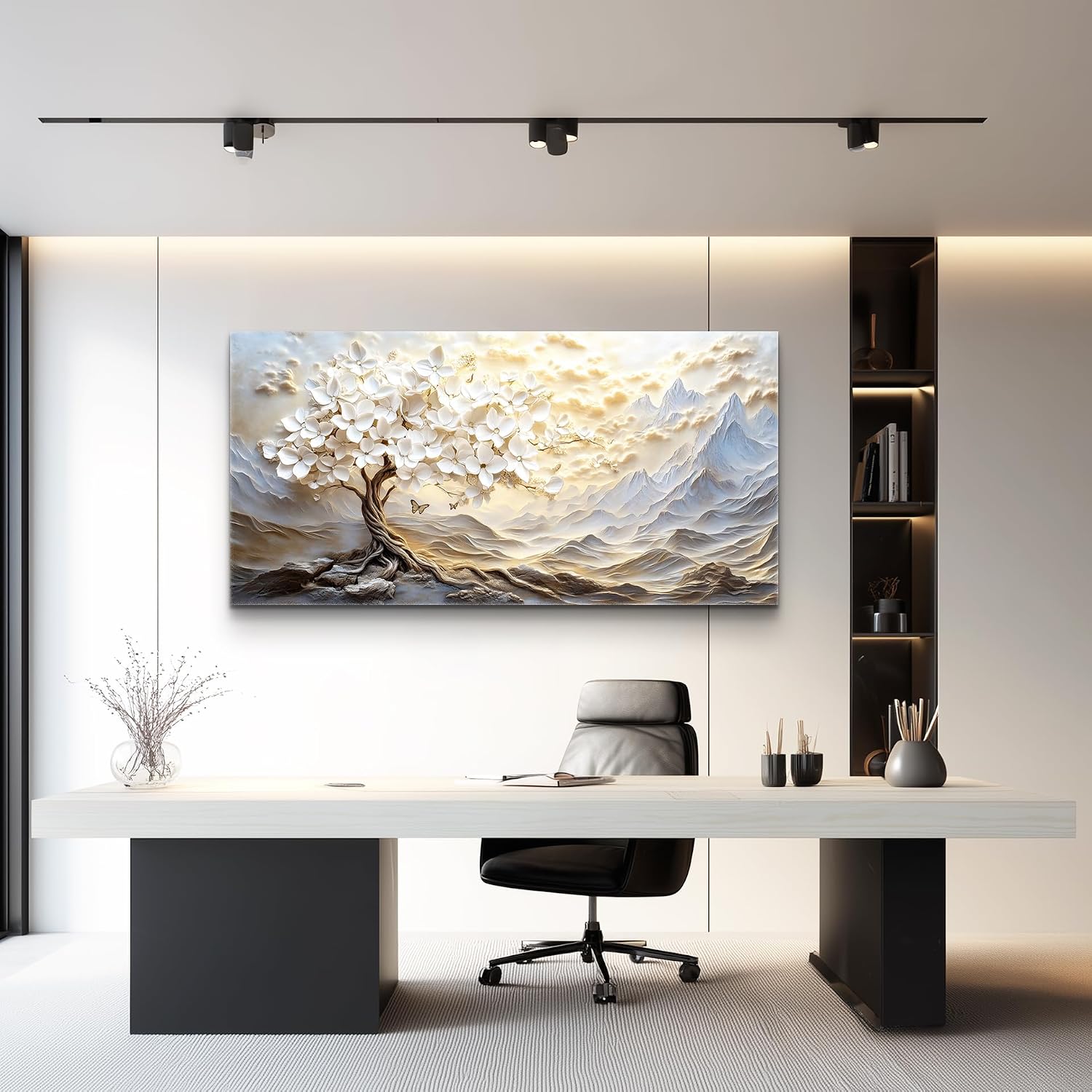 XIGUANGART Large Canvas Wall Art Mountain Landscape Farmhouse Floral Paintings Modern Abstract Artwork for Walls White Tree of Life Pictures for Living Room Bedroom Dining Room Office Home Wall Decor