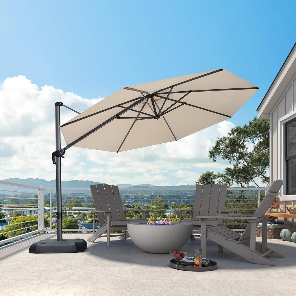 PURPLE LEAF 11 Feet Patio Umbrella Outdoor Cantilever Round Umbrella Aluminum Offset Umbrella with 360-degree Rotation for Garden Deck Pool Patio, Beige