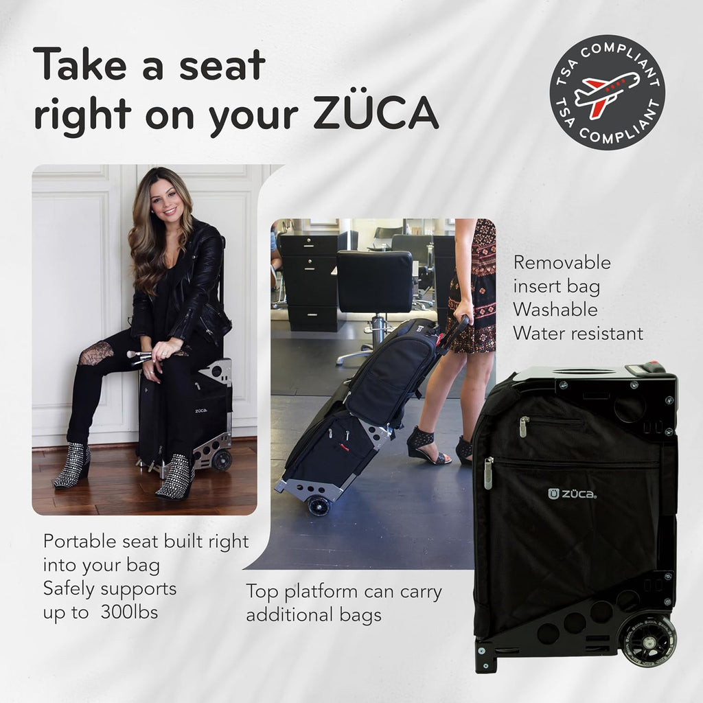ZUCA Travel Cases for Artists & Professionals - Makeup Case with 4 Vinyl Utility Pouches, Travel Cover, 41' Telescoping Handle, Rolling Wheels & Sturdy Aluminum Frame for Makeup Artists and Creatives