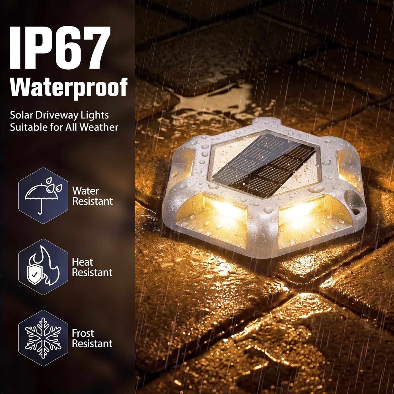 VOLISUN Solar Dock Lights - 16-Pack Waterproof Outdoor LED Aluminum Warning Step Lights for Driveway (Warm White & White, 2 Colors in 1), Auto On/Off