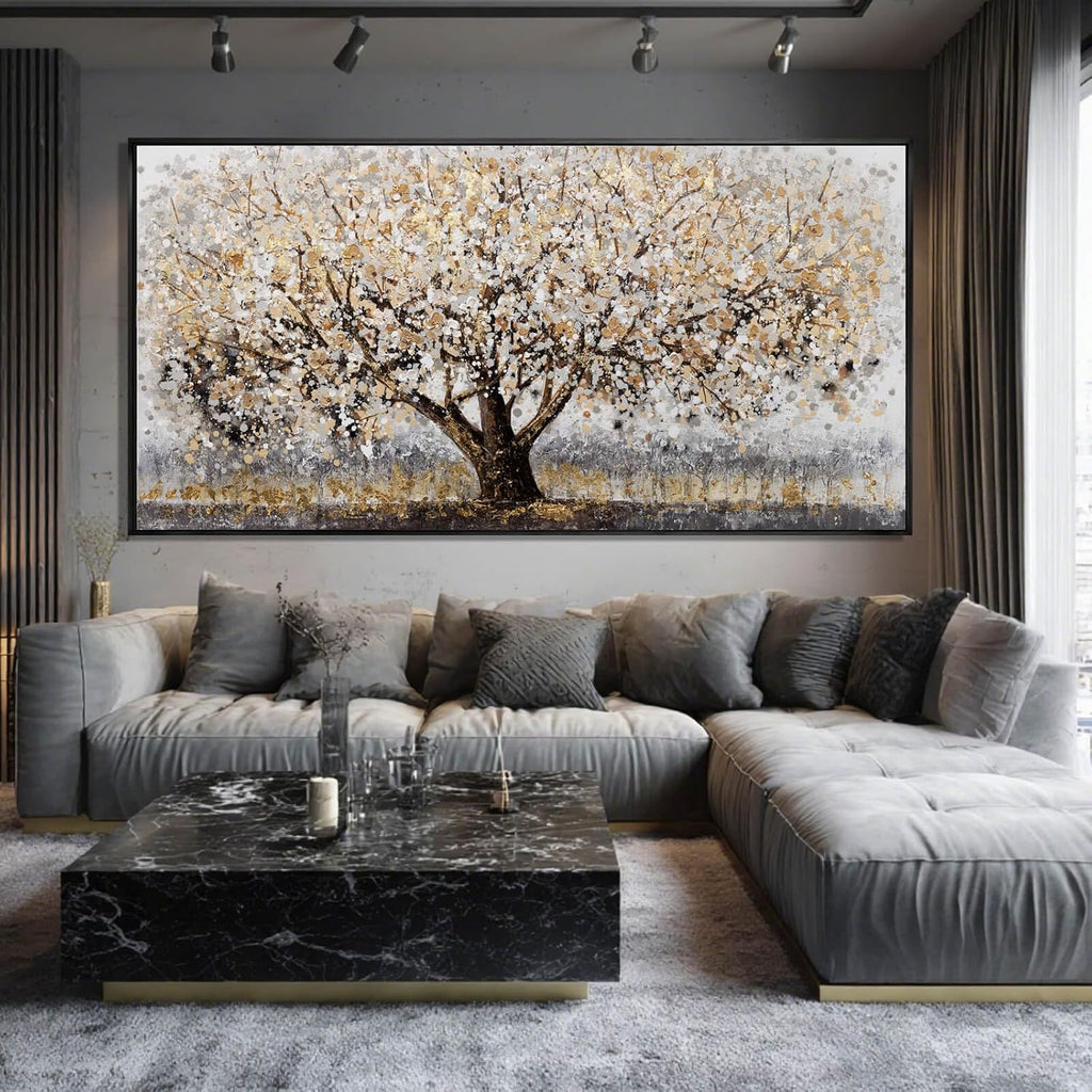 CHUDANHAO Gold Foil Canvas Wall Art Flower Wall Decor Plant Photo Prints Landscape Wall Decorations 29'x58' Large Artwork for Living Room Office