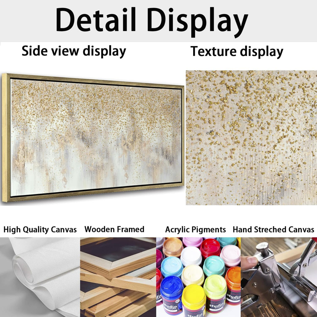 27'x56' Framed Gold Foil Abstract Wall Art,Modern Canvas Wall Paintings Abstract Artwork Large Painting for Bedroom Home Office Wall Decor