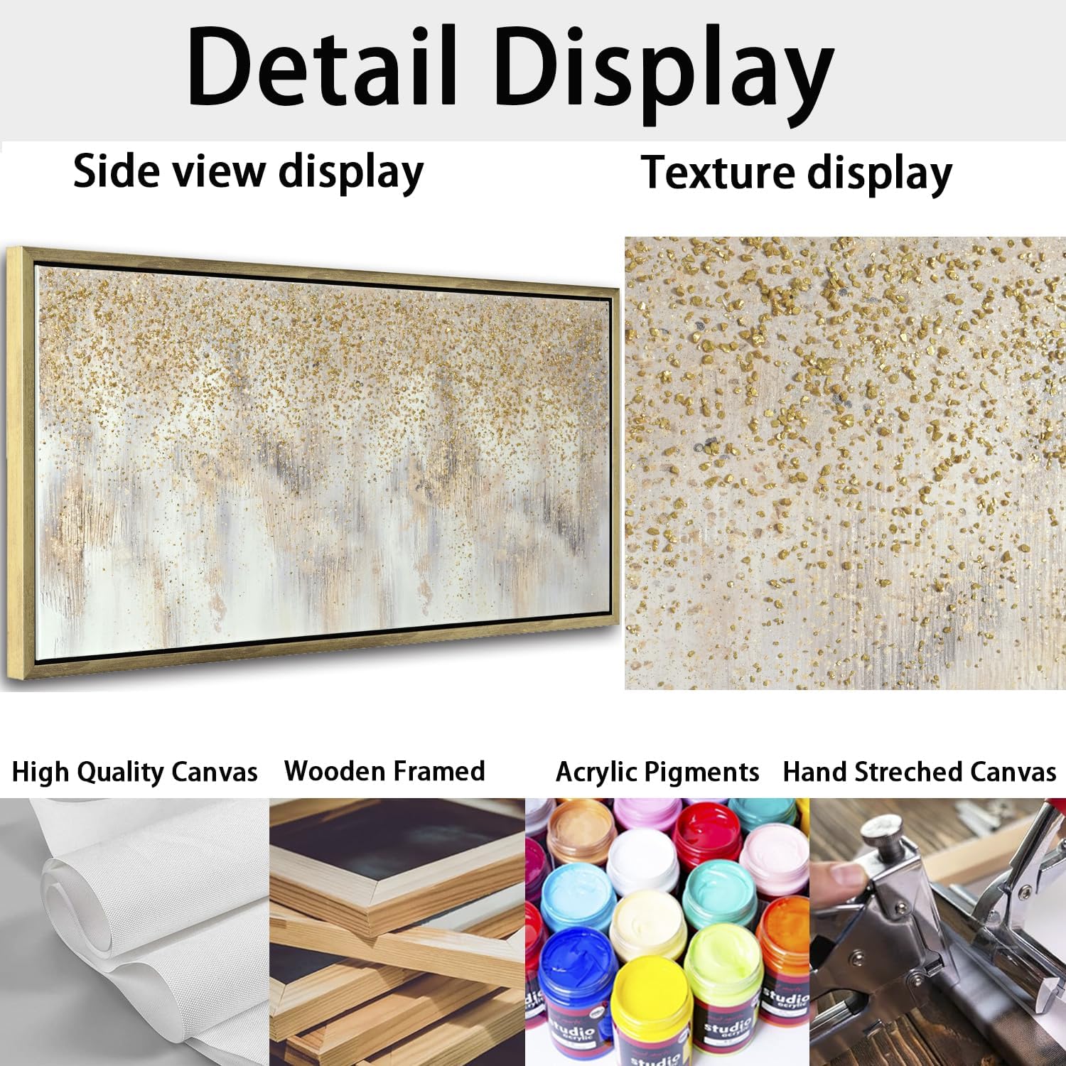 27'x56' Framed Gold Foil Abstract Wall Art,Modern Canvas Wall Paintings Abstract Artwork Large Painting for Bedroom Home Office Wall Decor