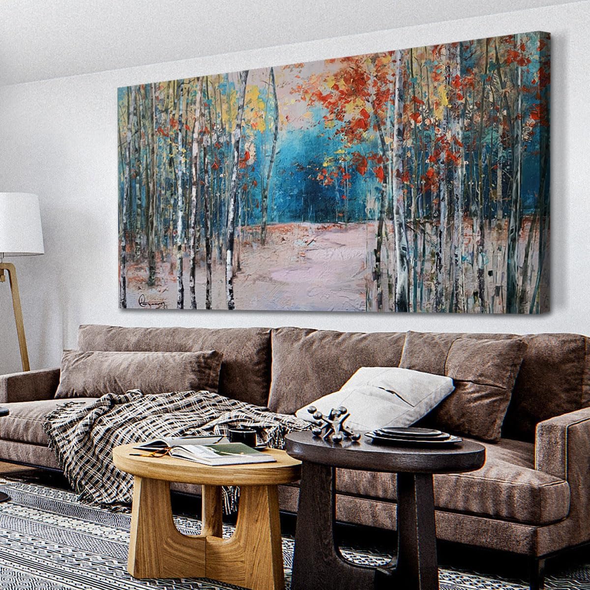 Ardemy Aspen Tree Wall Art Living Room Landscape Panoramic Textured Pictures Bedroom Wall Decor Forest Canvas Paintings Artwork Home Office Wall Decoration, 58'x29'