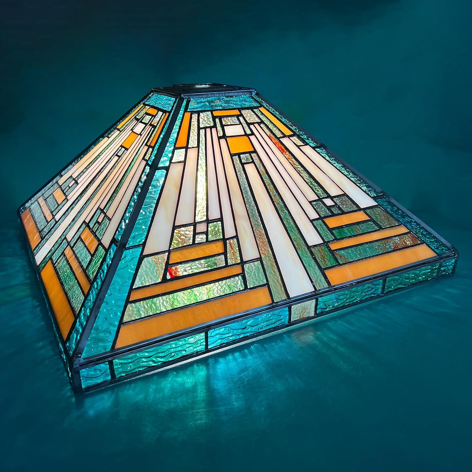 Capulina Tiffany Lamp Shade 16 Inches Wide Accessories Replacement Amber Green Style Stained Glass Lampshade for Table Lamp Floor Lamp