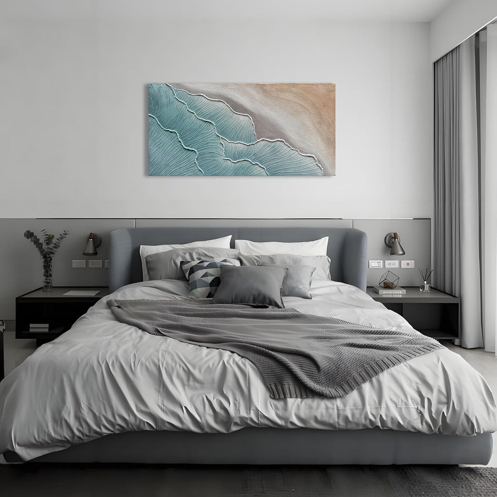 24x48 inch Hand Painted Modern Abstract Art Oil Painting Blue Waves Abstract Texture Art Painting Home Wall Decorative Art