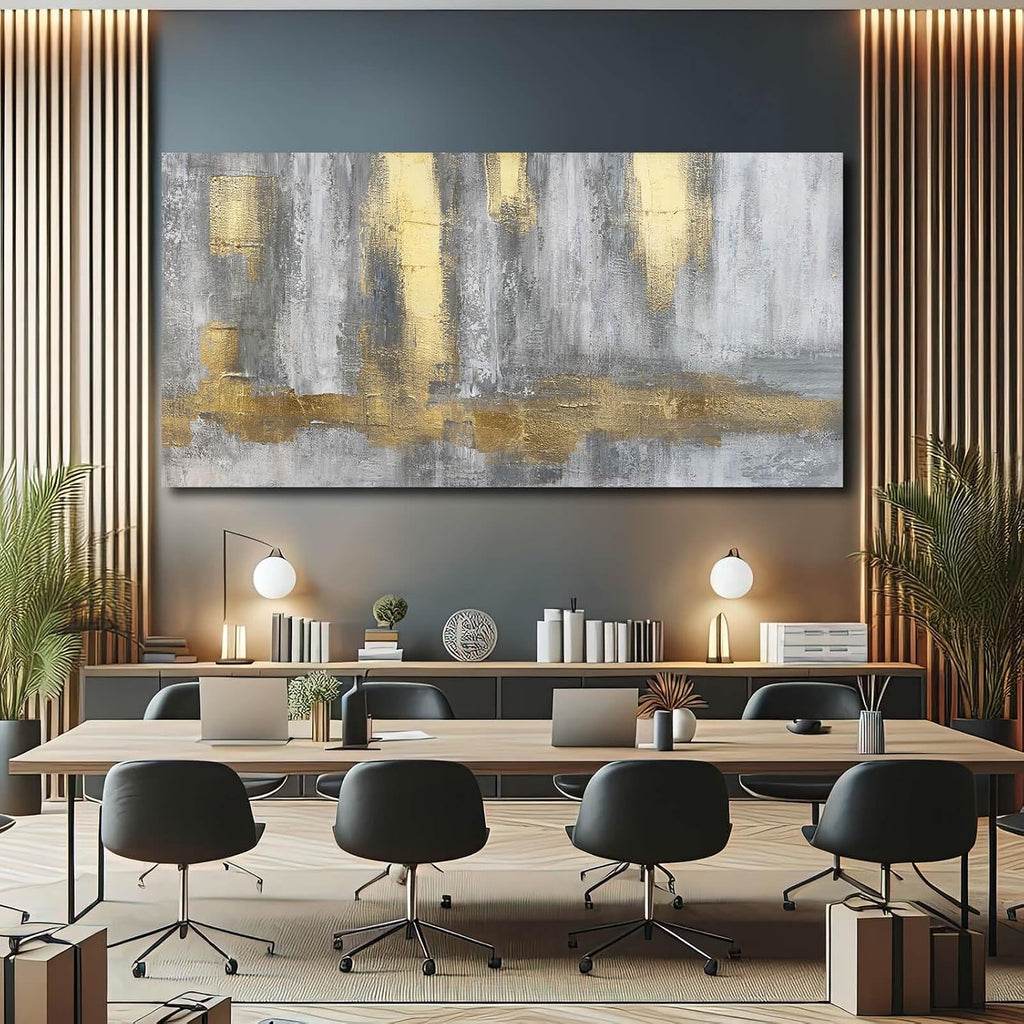 XIANSHOU Gold Wall Decor Hand Drawn Paintings Abstract Canvas Wall Art Large Pictures Grey Poster Arts 29'x58'