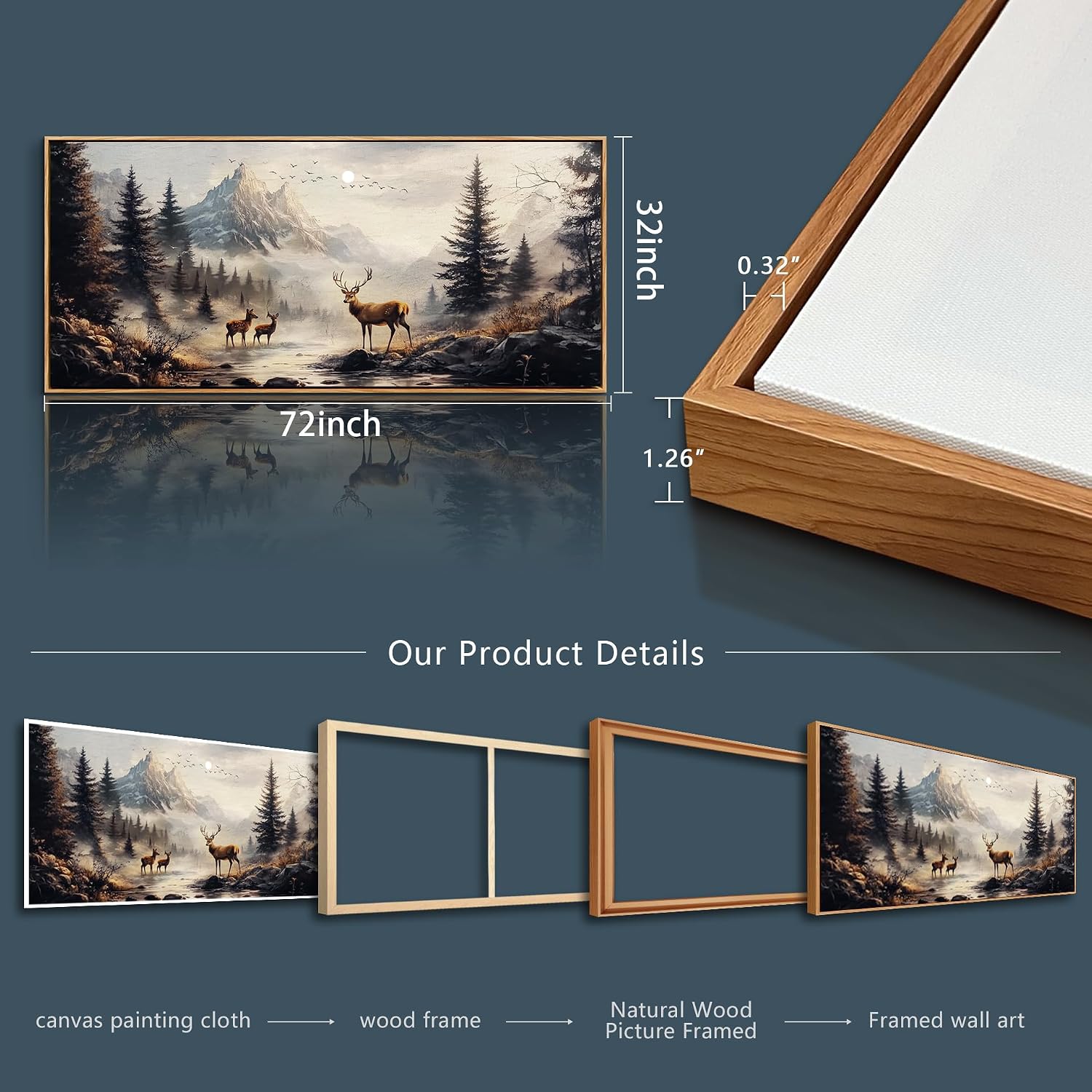 KELIYUAN Large Canva Landscape Painting Of Elk Mountain Pictures Wall Decor For Living Room Wall Art For Bedroom Office Mural Modern Restaurant Room Home Decorations Aesthetics Wood Framed 32x72 In