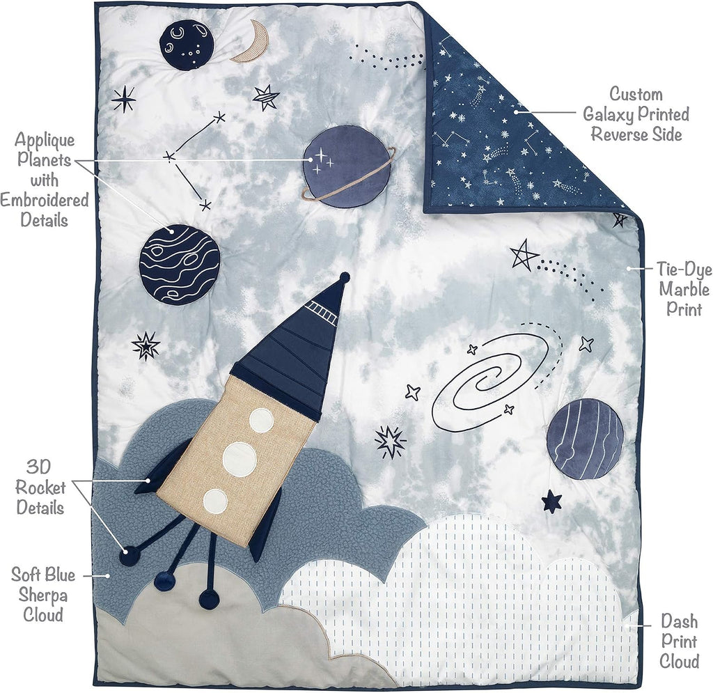 Lambs & Ivy Sky Rocket 5-Piece Blue Galaxy/Space Nursery Baby Crib Bedding Set