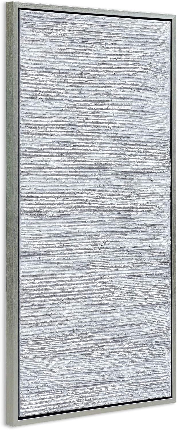 Empire Art Direct Abstract Wall Art Textured Hand Painted Canvas by Martin Edwards, Champagne Frame, 24' x 48', Silver Frequency