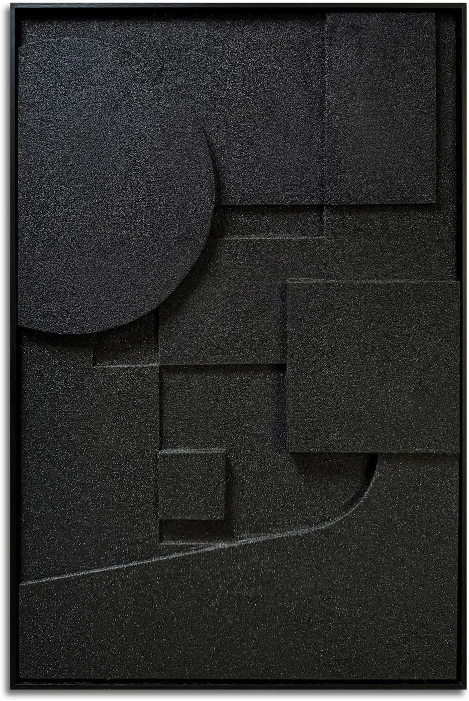 Slyart Black Textured Wall Art, Handmade Contemporary Art 3D Abstract Relief Painting, Framed Thick Texture Vertical Wall Art 24x36 Inch